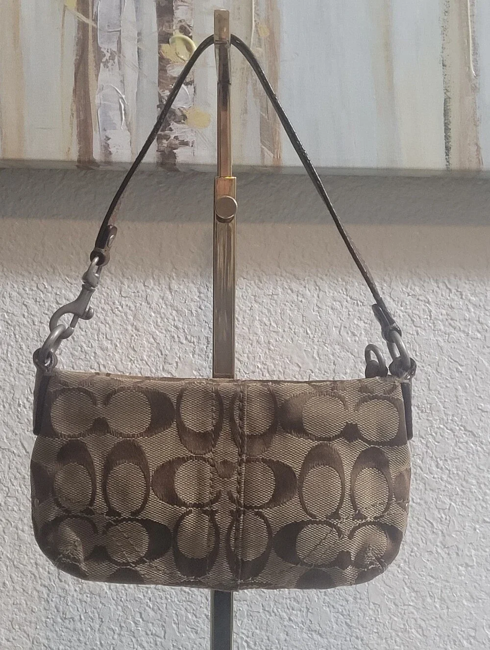 Vintage Coach Brown Signature Jacquard Mini Shoulder Bag
